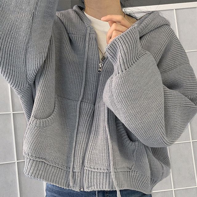 Plain Hooded Zip Cardigan