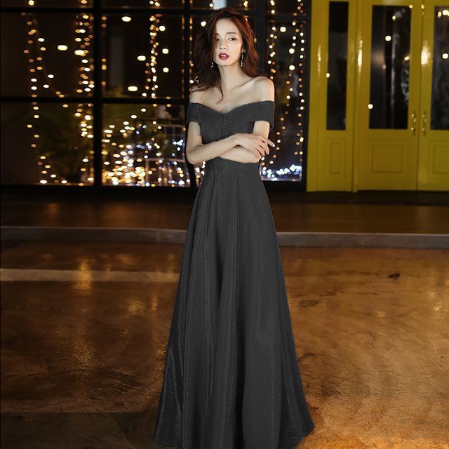 A-Line Glitter Dress Gown Shoulder Cocktail Off / Evening