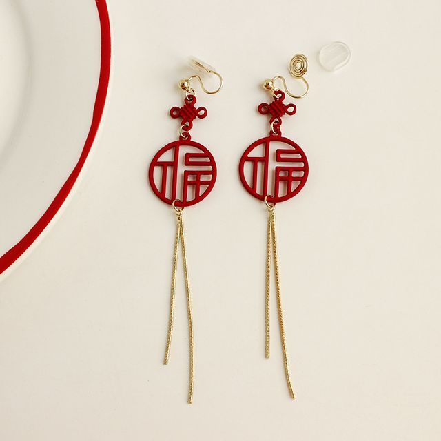 Clip-On Earring Fringed / Chinese Characters
