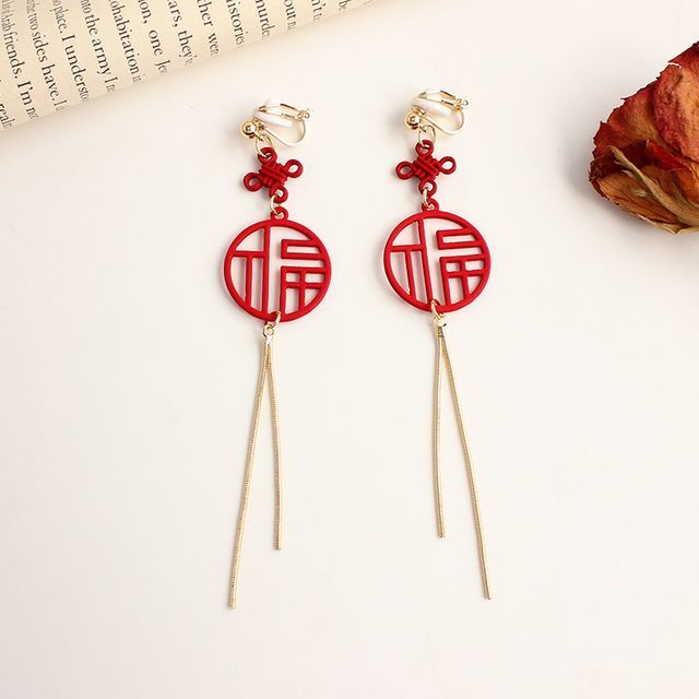 Clip-On Earring Fringed / Chinese Characters