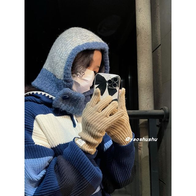 Knit Hat Two-Tone Balaclava