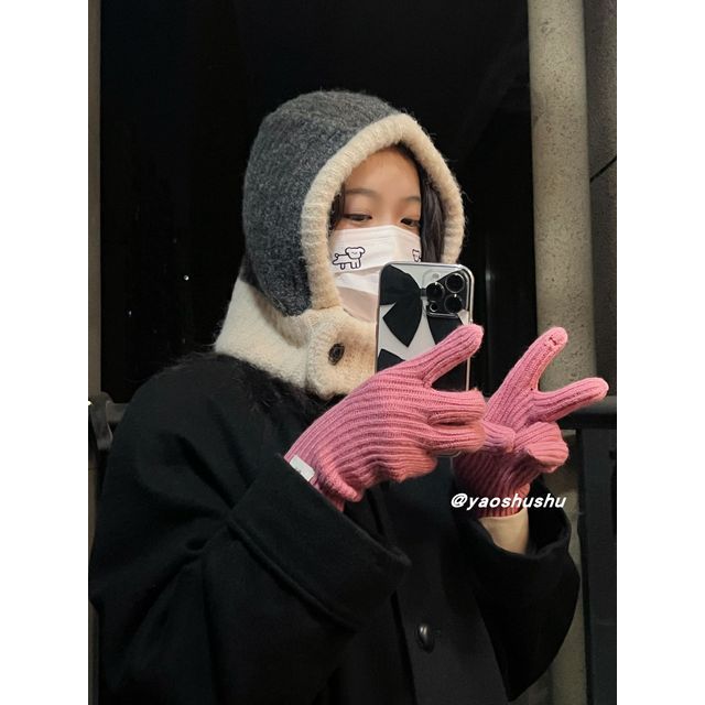 Knit Hat Two-Tone Balaclava