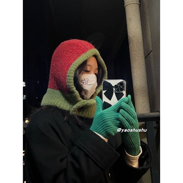 Knit Hat Two-Tone Balaclava