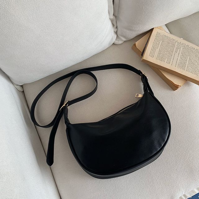 Hobo Bag Plain Faux Zipper Leather Crossbody