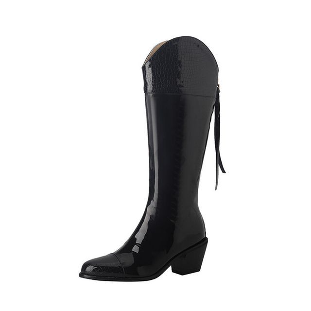 Pointed Heel Boots Tall Chunky
