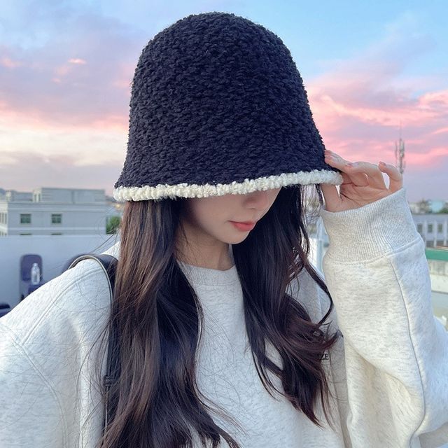 Bucket Trim Shearling Contrast Faux Hat