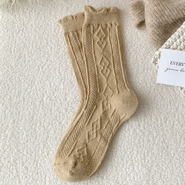 Plain Cable Knit Short Socks Set