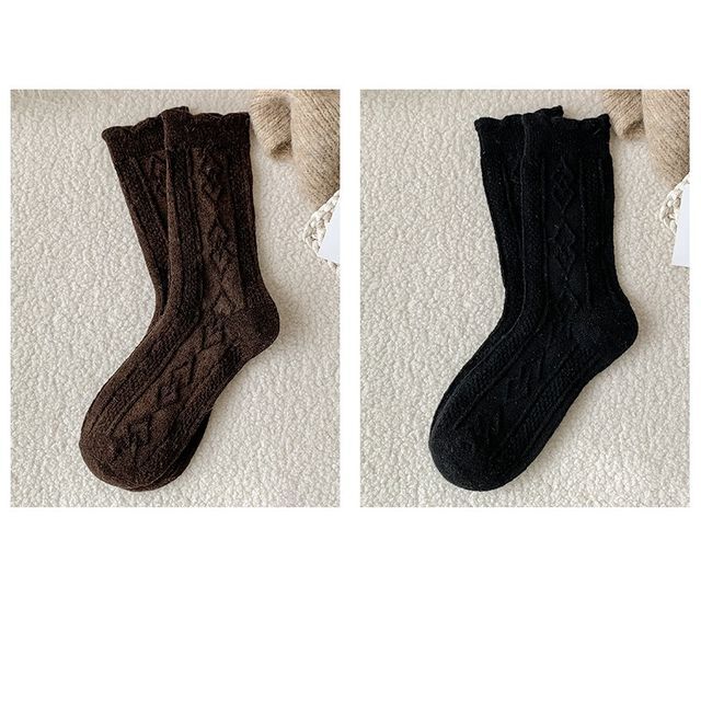 Plain Cable Knit Short Socks Set