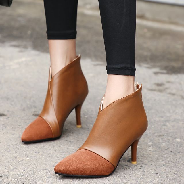 Heel Stiletto Boots Ankle Cap Toe