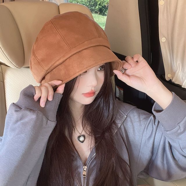 Cap Newsboy Suede Plain Faux