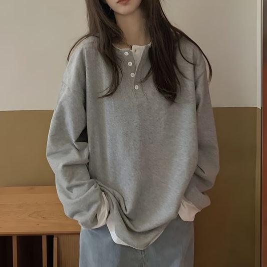 Mock Long-Sleeve T-Shirt Two-Piece Henley