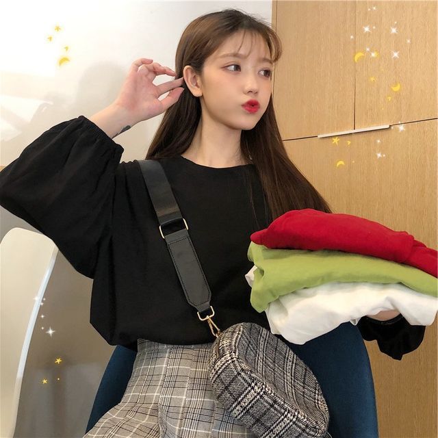 T-Shirt Neck Oversized Round Long-Sleeve Plain