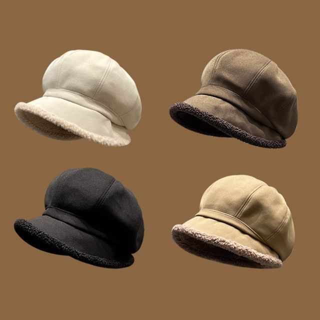 Faux Trim Beret Shearling