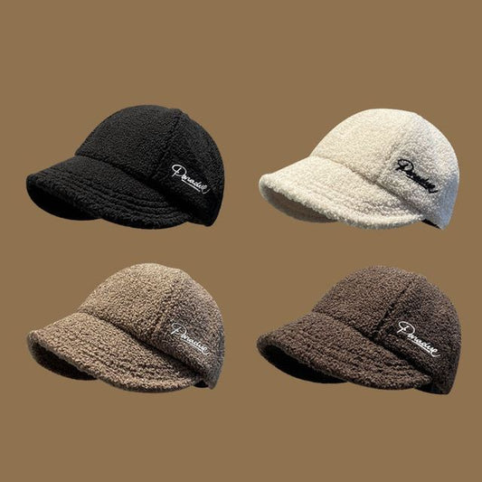 Shearling Letter Cap Faux Embroidered