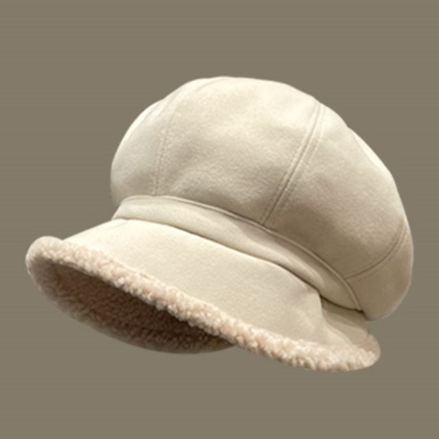 Faux Trim Beret Shearling