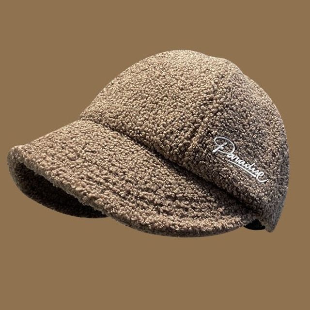 Shearling Letter Cap Faux Embroidered