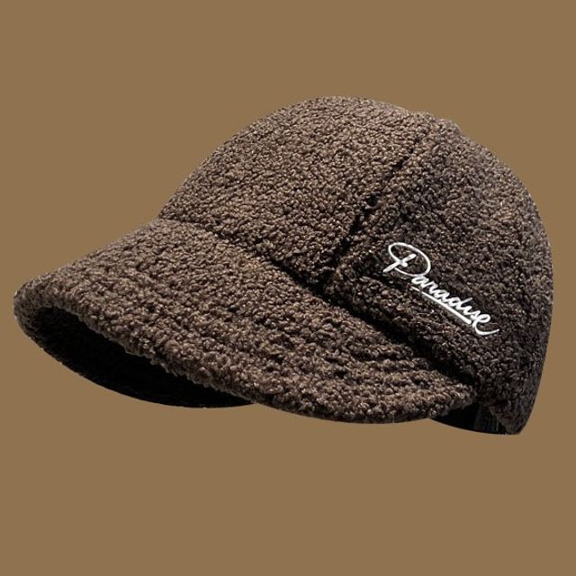 Shearling Letter Cap Faux Embroidered