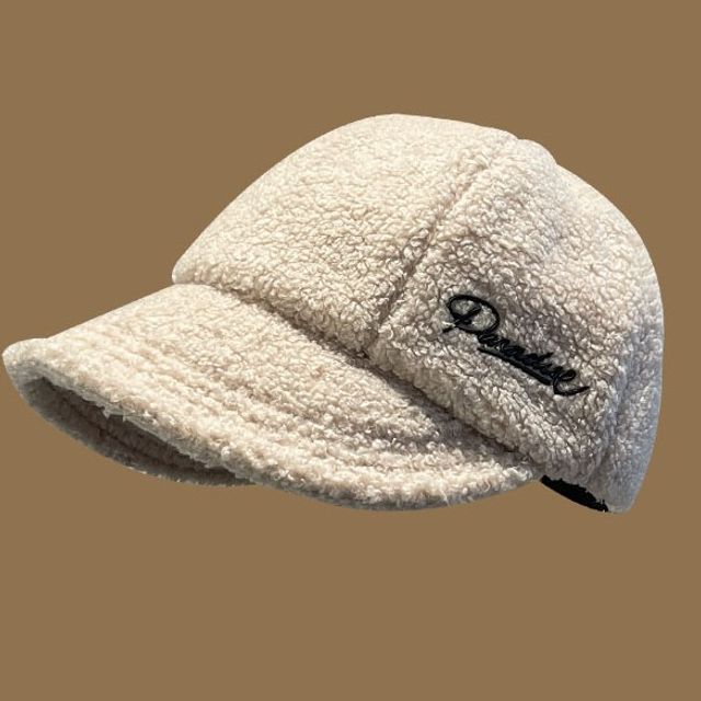 Shearling Letter Cap Faux Embroidered
