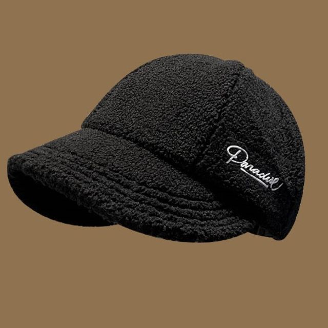Shearling Letter Cap Faux Embroidered