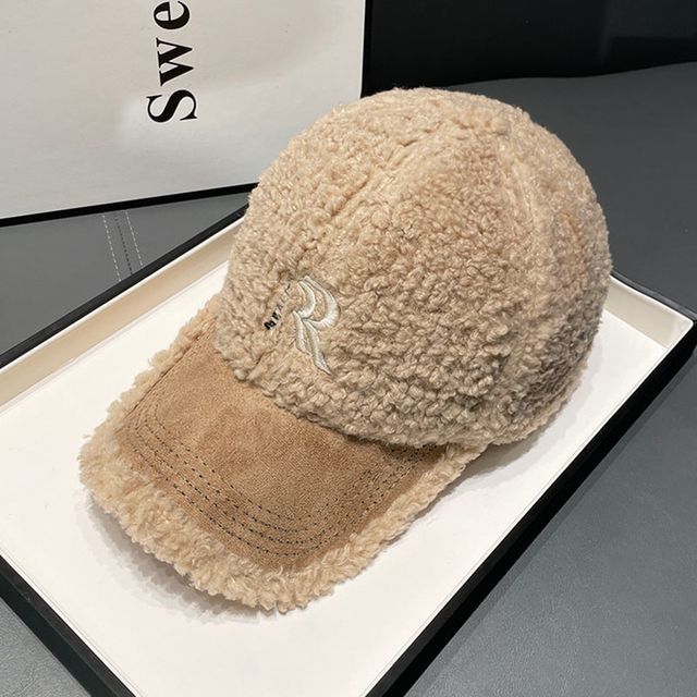 Faux Cap Letter Embroidered Shearling