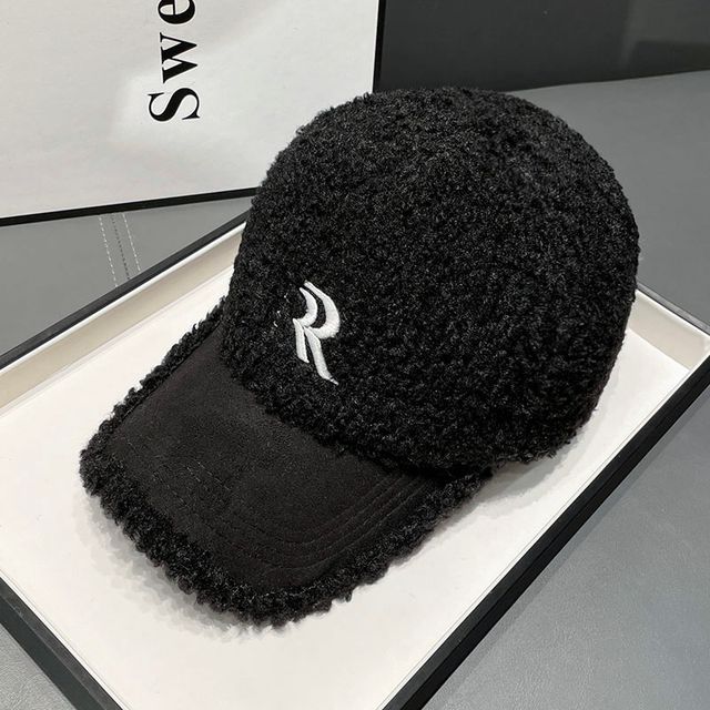 Faux Cap Letter Embroidered Shearling