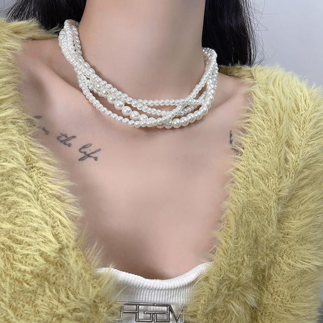 Pearl Choker Layered Faux