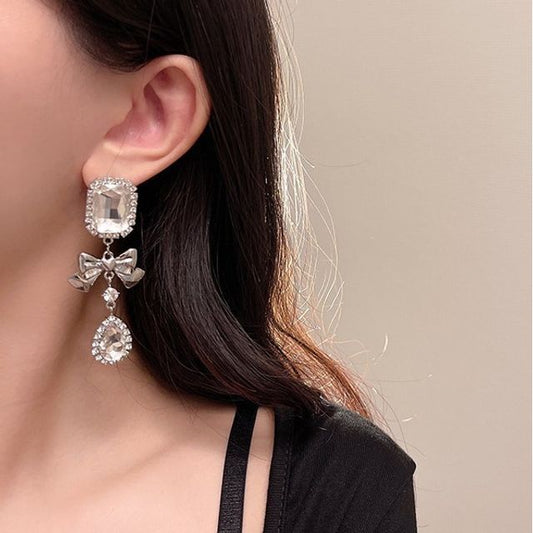 Crystal Bow Earring Faux Dangle