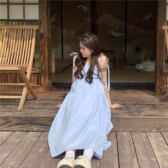 Spaghetti Plain Sundress Midi Strap