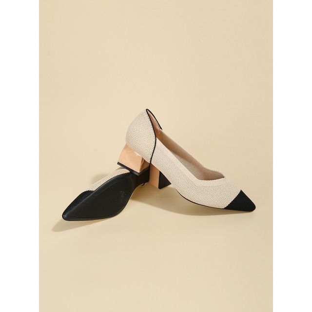 Pumps Pointed Knit Block-Heel