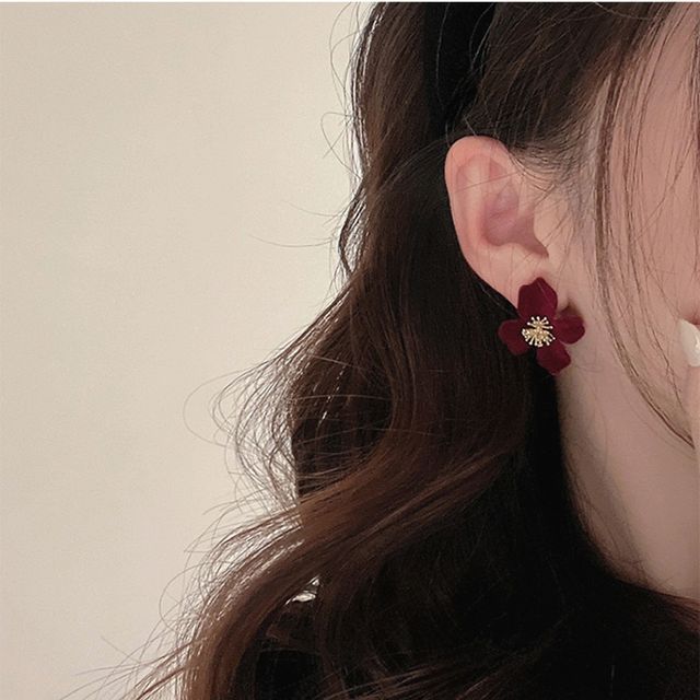 Alloy Flower Flocking Earring