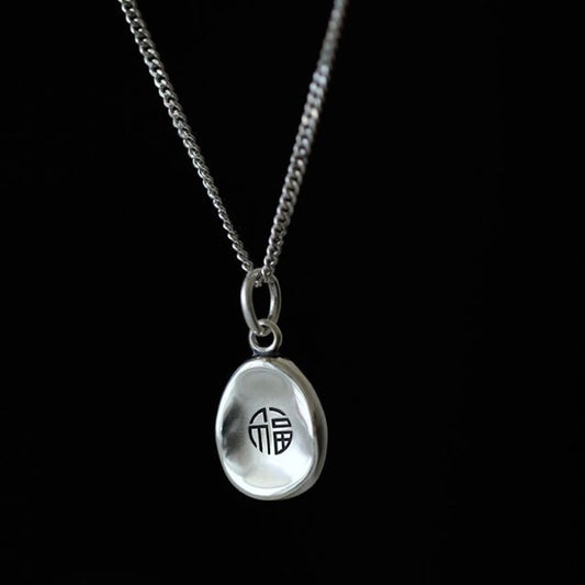 Characters Necklace Pendant Silver Chinese