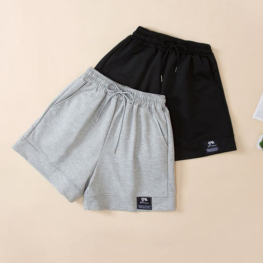 Label Shorts Waist Applique High Plain