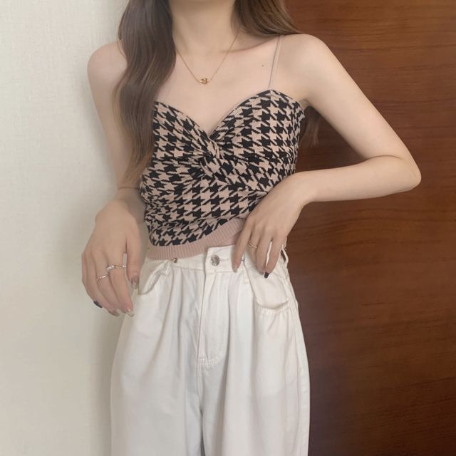 Houndstooth Cami Knotted Top