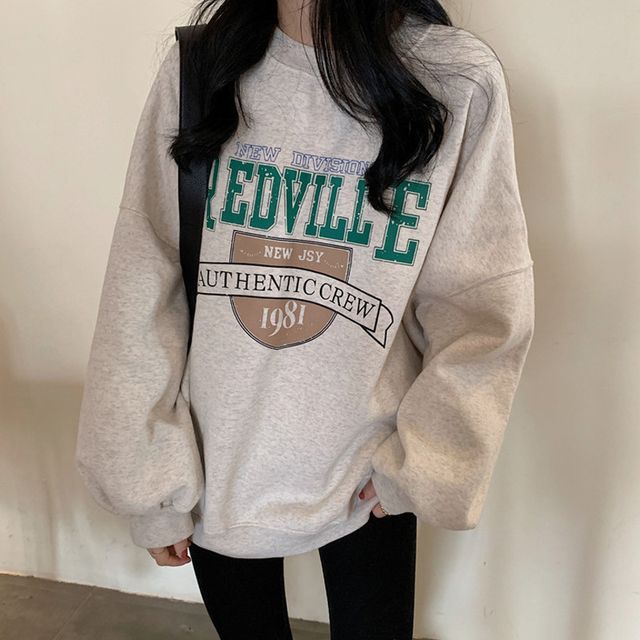 Oversized Crew Neck Lettering Sweatshirt