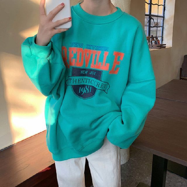 Oversized Crew Neck Lettering Sweatshirt