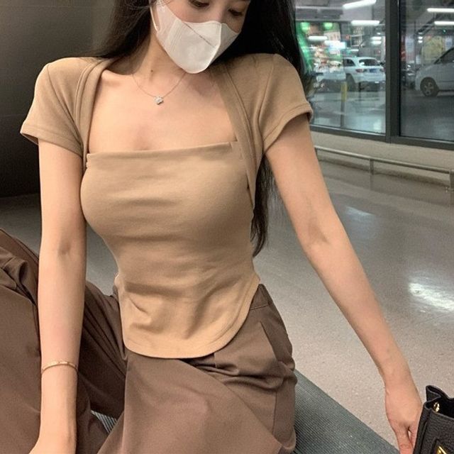 Square T-Shirt Plain Neck Short-Sleeve