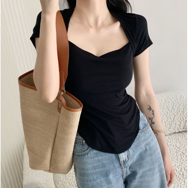 Square T-Shirt Plain Neck Short-Sleeve