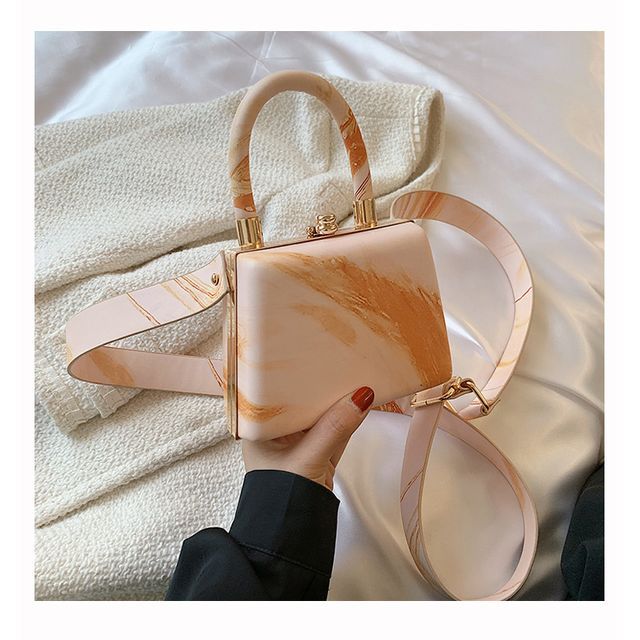 Leather Faux Hand Boxy Bag Plain