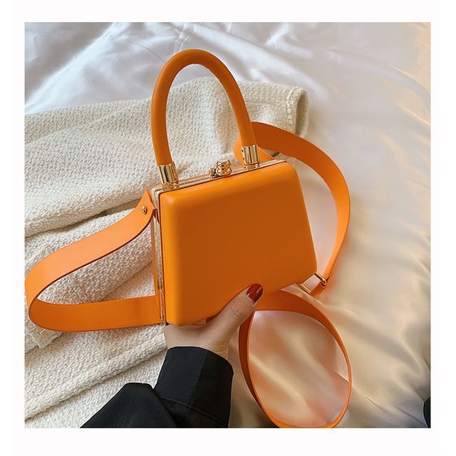 Leather Faux Hand Boxy Bag Plain