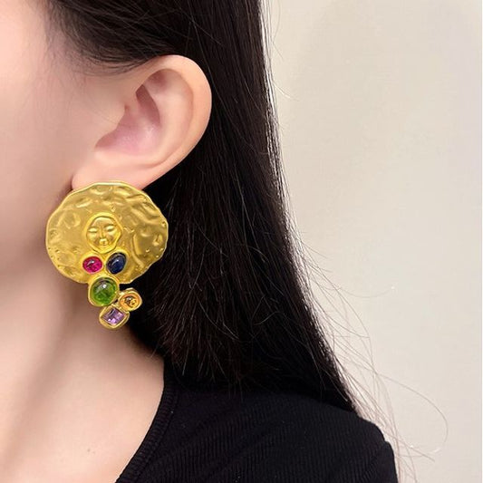Earring Stud Disc Gemstone Faux