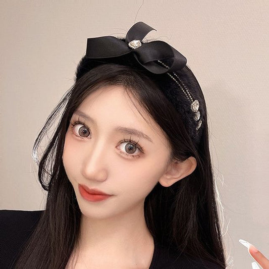Fluffy Bow Rhinestone Headband