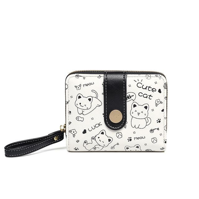 Cat Print Two-Tone Short Wallet