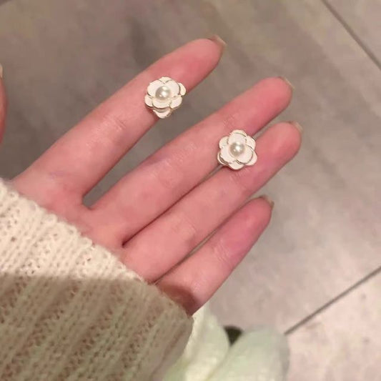 Pearl Earring Flower Alloy Faux