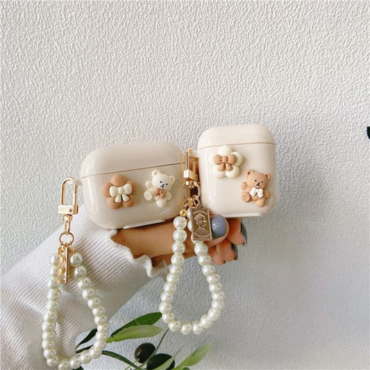 Skin Chain Earphone / AirPods Case Pearl Bear Faux Floral Pro