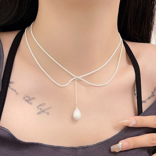 Lariat Pearl Necklace Faux