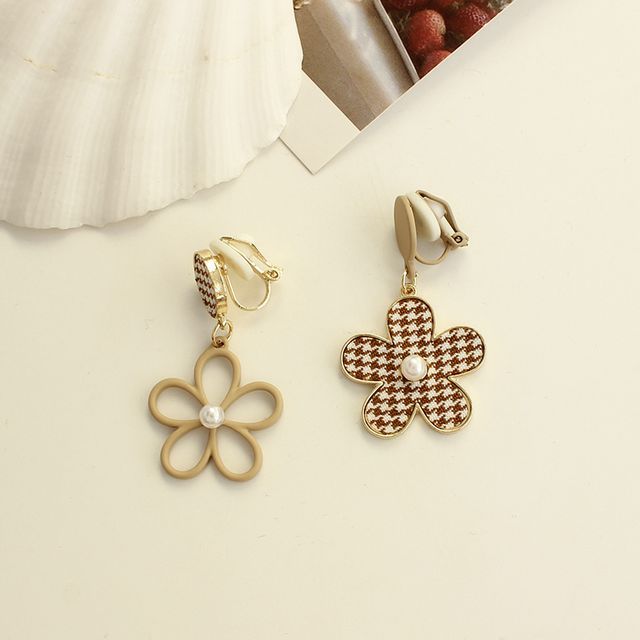 Earring Dangle Alloy Asymmetrical Houndstooth Floral