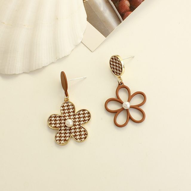 Earring Dangle Alloy Asymmetrical Houndstooth Floral