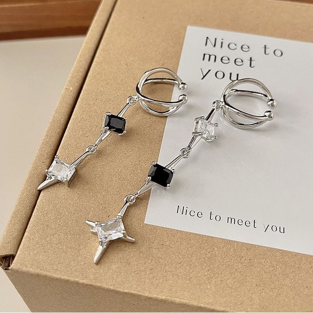 Star Rhinestone Cuff Dangle Alloy Earring