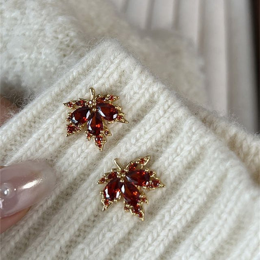 Rhinestone Earring Alloy Leaf