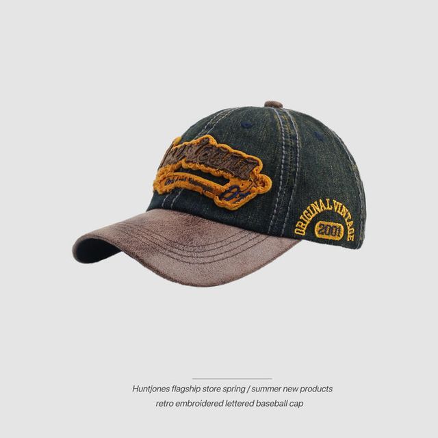 Cap Letter Embroidered Denim Baseball Two-Tone
